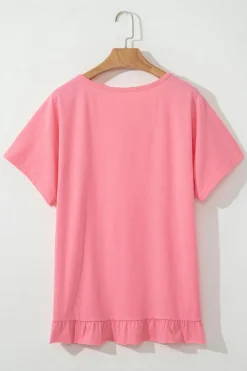 Online Dear-Lover Frilled Hem Loose T-Shirt Pink