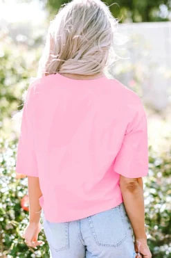 Hot Dear-Lover Fringed Sequin Crop T-shirt Pink