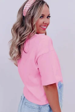 Hot Dear-Lover Fringed Sequin Crop T-shirt Pink