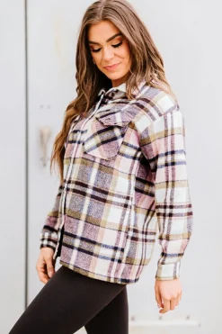 Outlet Dear-Lover Geometric Plaid Print Pocketed Shacket Pink