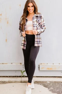 Outlet Dear-Lover Geometric Plaid Print Pocketed Shacket Pink