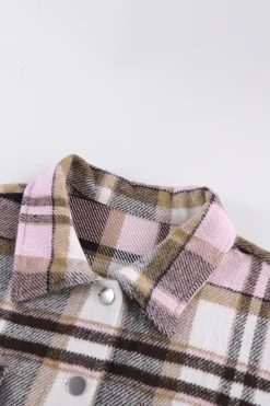 Outlet Dear-Lover Geometric Plaid Print Pocketed Shacket Pink