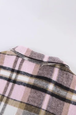 Outlet Dear-Lover Geometric Plaid Print Pocketed Shacket Pink