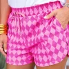 Discount Dear-Lover Geometric Print Active Casual Shorts with Slits Pink