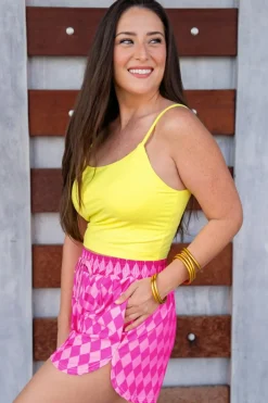 Discount Dear-Lover Geometric Print Active Casual Shorts with Slits Pink