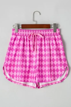 Discount Dear-Lover Geometric Print Active Casual Shorts with Slits Pink