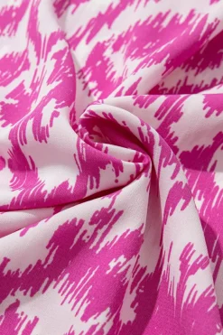 Fashion Dear-Lover Geometric Print V Neck Casual Long Dress Pink