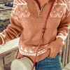 Sale Dear-Lover Geometry Knit Quarter Zip Sweater Pink