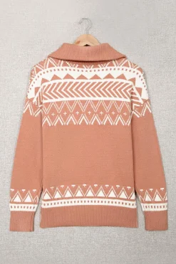 Sale Dear-Lover Geometry Knit Quarter Zip Sweater Pink