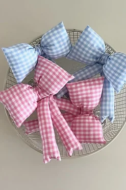 New Dear-Lover Gingham Puffer Bow Knot Bag Pendant Keychain Pink