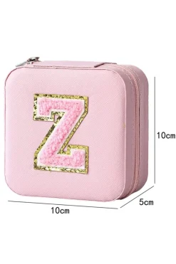 New Dear-Lover Glitter Chenille Z Graphic Mini Jewelry Box with Mirror Pink