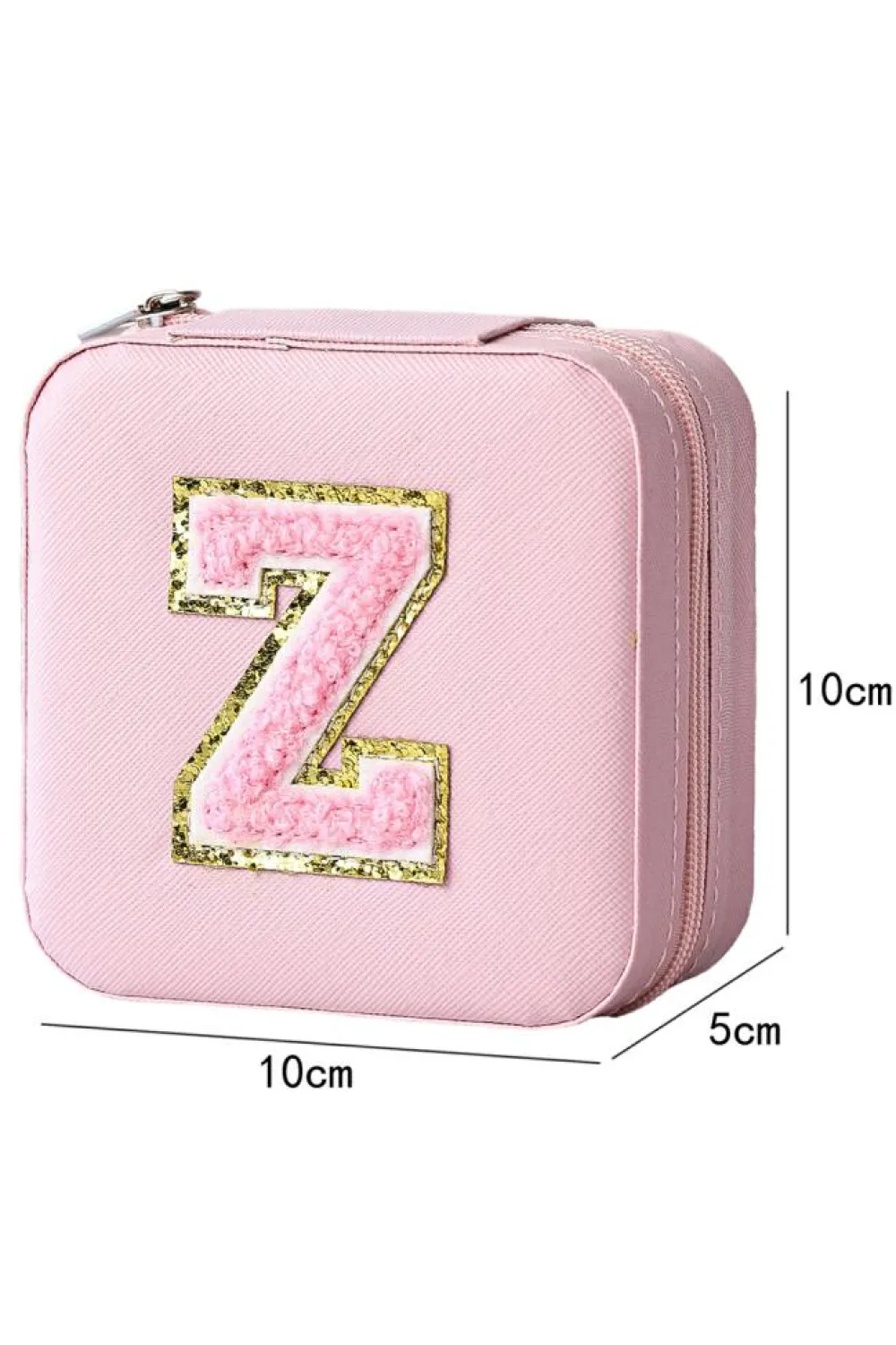 New Dear-Lover Glitter Chenille Z Graphic Mini Jewelry Box with Mirror Pink