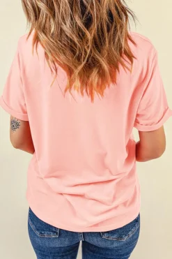 Outlet Dear-Lover Guitar Flower Print Crew Neck Loose T Shirt Pink