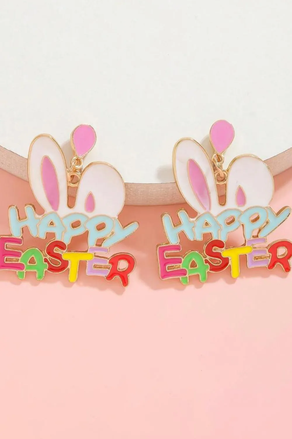 Online Dear-Lover Happy Easter Bunny Ear Pattern Stud Dangle Earrings Pink