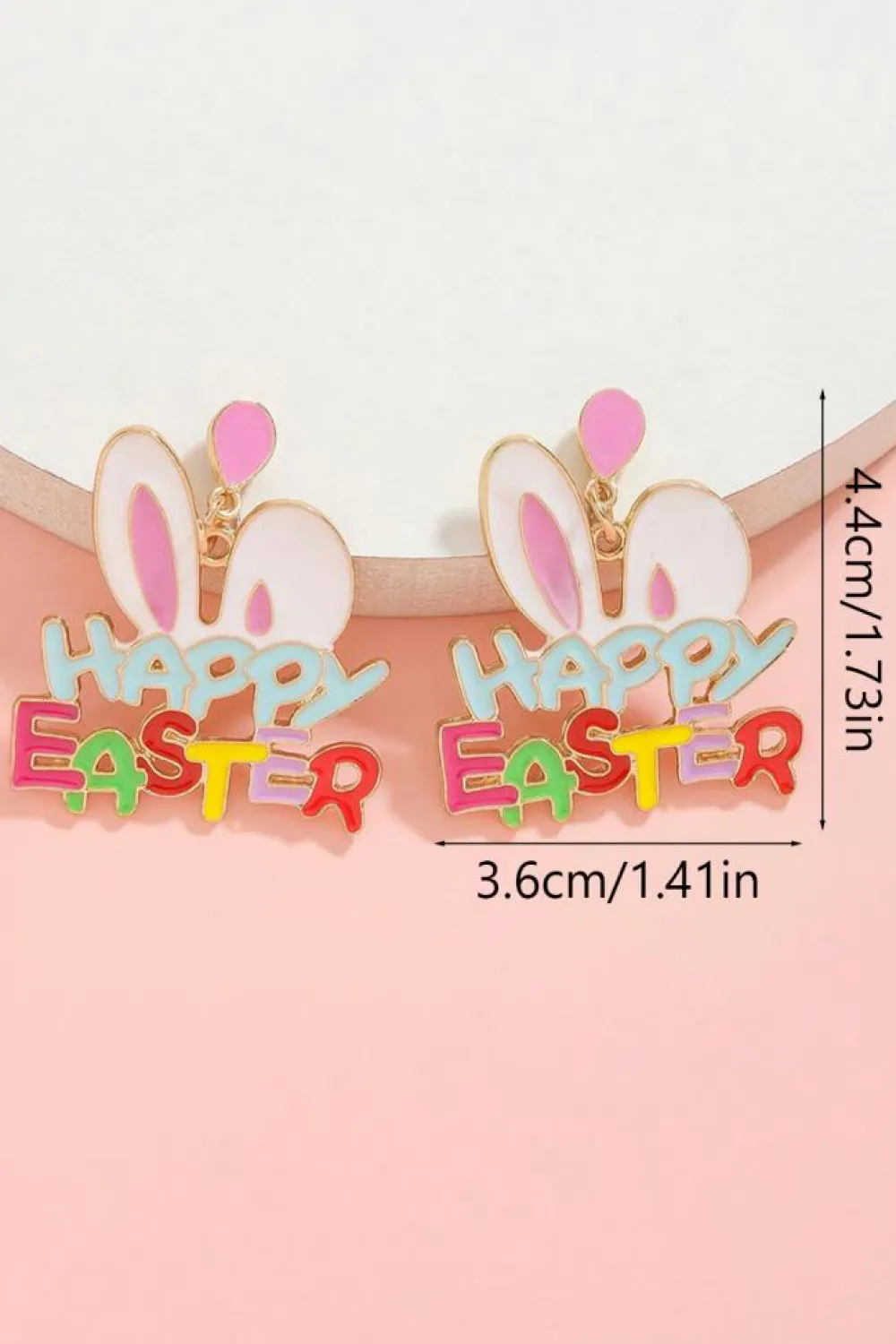 Online Dear-Lover Happy Easter Bunny Ear Pattern Stud Dangle Earrings Pink