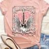 Outlet Dear-Lover Hard Rock Guitar Print Crew Neck T Shirt Pink