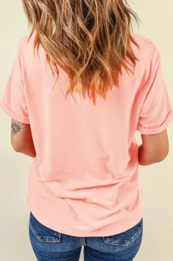 Online Dear-Lover He is Risen Easter Bunny Leopard Cross Graphic Tee Pink