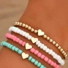 Discount Dear-Lover Heart Beaded Multi Layered Bracelet Set Pink