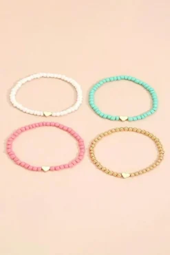 Discount Dear-Lover Heart Beaded Multi Layered Bracelet Set Pink