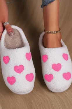 Sale Dear-Lover Heart Pattern Valentines Fuzzy Winter Slippers Pink