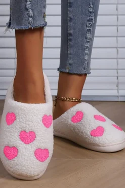 Sale Dear-Lover Heart Pattern Valentines Fuzzy Winter Slippers Pink