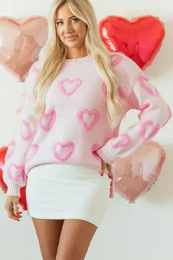 Outlet Dear-Lover Heart Shape Bubble Sleeve Baggy Sweater Pink
