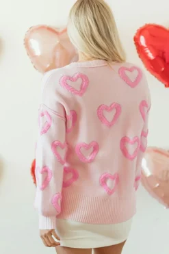 Outlet Dear-Lover Heart Shape Bubble Sleeve Baggy Sweater Pink