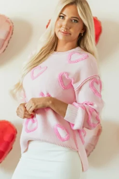 Outlet Dear-Lover Heart Shape Bubble Sleeve Baggy Sweater Pink