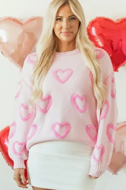 Outlet Dear-Lover Heart Shape Bubble Sleeve Baggy Sweater Pink