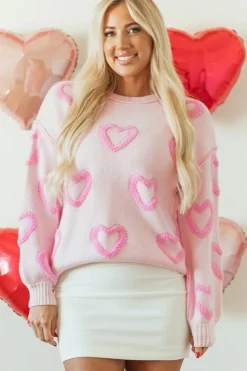 Outlet Dear-Lover Heart Shape Bubble Sleeve Baggy Sweater Pink