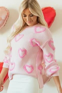 Outlet Dear-Lover Heart Shape Bubble Sleeve Baggy Sweater Pink