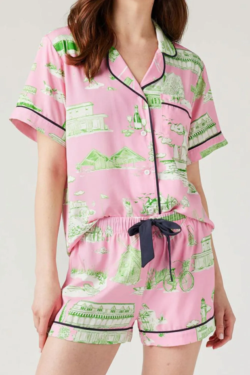 Best Dear-Lover Holiday Resort Short 2pcs Pajama Set Pink