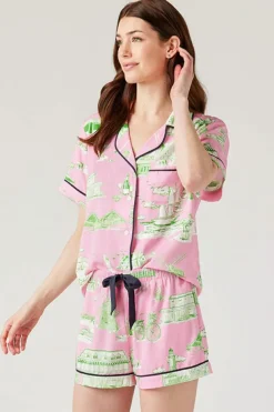 Best Dear-Lover Holiday Resort Short 2pcs Pajama Set Pink