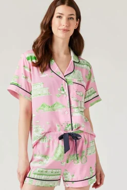 Best Dear-Lover Holiday Resort Short 2pcs Pajama Set Pink