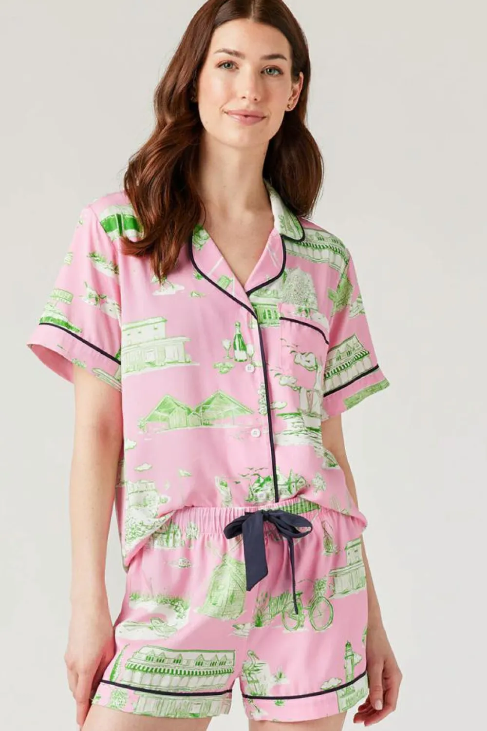 Best Dear-Lover Holiday Resort Short 2pcs Pajama Set Pink