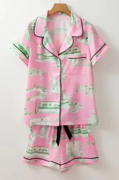 Best Dear-Lover Holiday Resort Short 2pcs Pajama Set Pink