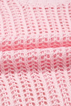 Outlet Dear-Lover Hollow-out Crochet Side Tied Short Sleeve Sweater Pink
