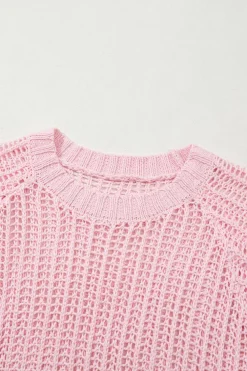 Outlet Dear-Lover Hollow-out Crochet Side Tied Short Sleeve Sweater Pink