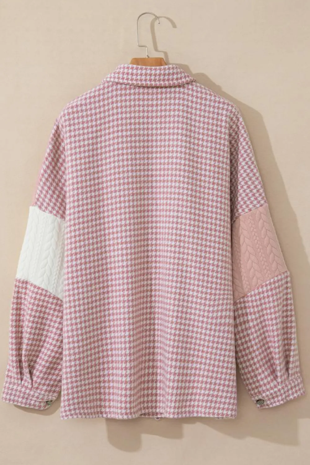 Outlet Dear-Lover Houndstooth Color Contrast Textured Patchwork Loose Shacket Pink