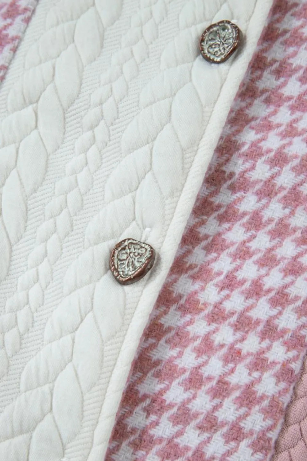 Outlet Dear-Lover Houndstooth Color Contrast Textured Patchwork Loose Shacket Pink