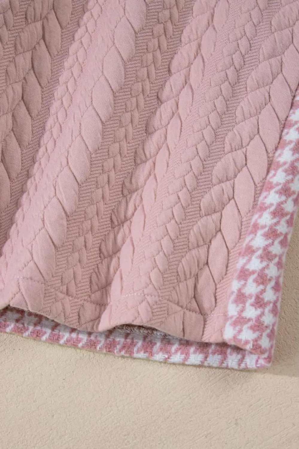 Outlet Dear-Lover Houndstooth Color Contrast Textured Patchwork Loose Shacket Pink