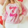 Online Dear-Lover Hugs and Kisses Pop Up Embroidered Raglan Sleeve Sweatshirt Pink