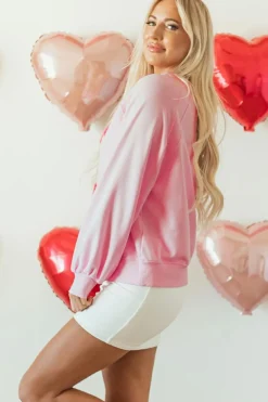 Online Dear-Lover Hugs and Kisses Pop Up Embroidered Raglan Sleeve Sweatshirt Pink