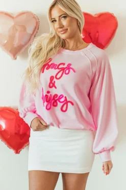 Online Dear-Lover Hugs and Kisses Pop Up Embroidered Raglan Sleeve Sweatshirt Pink
