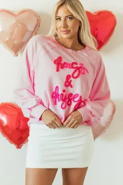 Online Dear-Lover Hugs and Kisses Pop Up Embroidered Raglan Sleeve Sweatshirt Pink