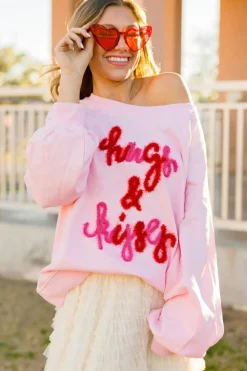 Online Dear-Lover Hugs and Kisses Pop Up Embroidered Raglan Sleeve Sweatshirt Pink