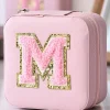 Sale Dear-Lover Initial M Chenille Square Jewelry Box Pink