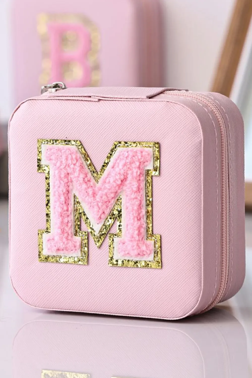 Sale Dear-Lover Initial M Chenille Square Jewelry Box Pink