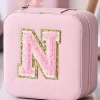 Hot Dear-Lover Initial N Chenille Square Jewelry Box Pink