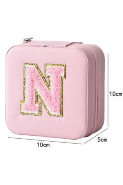Hot Dear-Lover Initial N Chenille Square Jewelry Box Pink